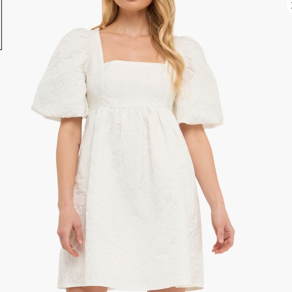 Endless Rose Dresses & Skirts - Endless Rose Open Back Floral Jacquard Puff Sleeve Minidress